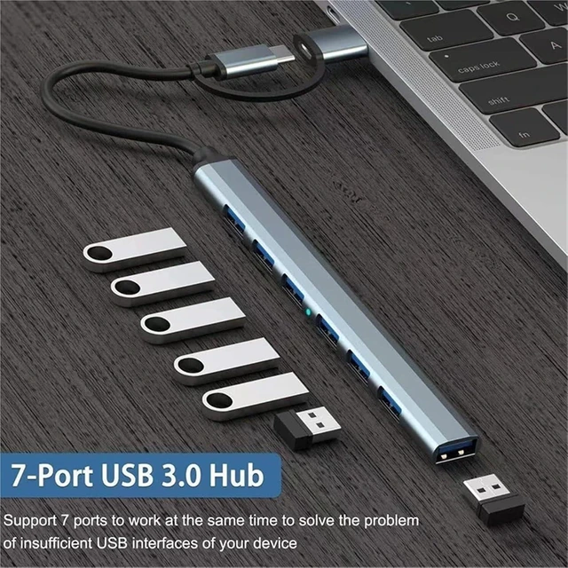 Alt view image 5 of 7 - 7 Ports USB 3.0 Type C HUB Expander Splitter High Speed OTG Adapter Docking Station for LaptopPC Hard Drive Mouse Keyboard