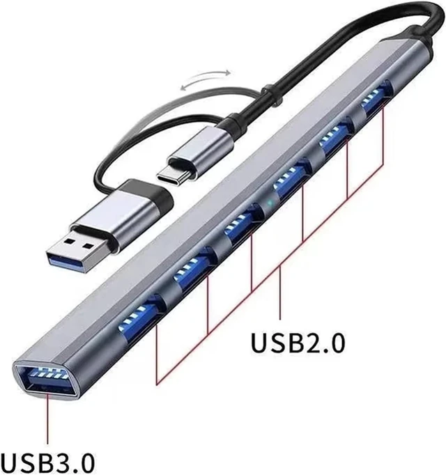 Alt view image 7 of 7 - 7 Ports USB 3.0 Type C HUB Expander Splitter High Speed OTG Adapter Docking Station for LaptopPC Hard Drive Mouse Keyboard