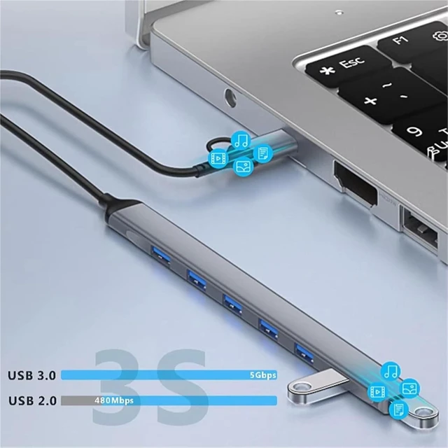 Alt view image 3 of 7 - 7 Ports USB 3.0 Type C HUB Expander Splitter High Speed OTG Adapter Docking Station for LaptopPC Hard Drive Mouse Keyboard