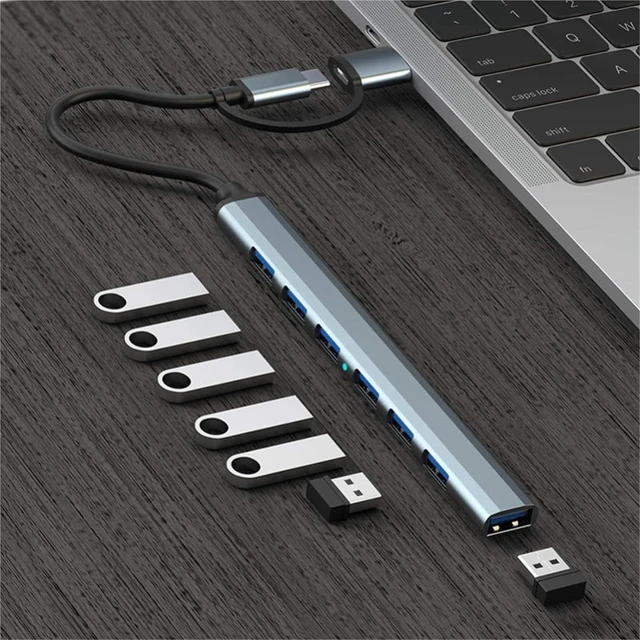 Alt view image 3 of 7 - USB HUB USB 3.0 HUB USB 2.0 HUB USB C HUB Type C HUB Multi Splitter High Speed 5Gbps for PC Computer Multiport USB A HUB Port(USB-7Ports)