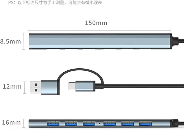 Alt view image 7 of 7 - USB HUB USB 3.0 HUB USB 2.0 HUB USB C HUB Type C HUB Multi Splitter High Speed 5Gbps for PC Computer Multiport USB A HUB Port(USB-7Ports)