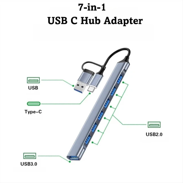 Alt view image 6 of 7 - USB HUB USB 3.0 HUB USB 2.0 HUB USB C HUB Type C HUB Multi Splitter High Speed 5Gbps for PC Computer Multiport USB A HUB Port(USB-7Ports)