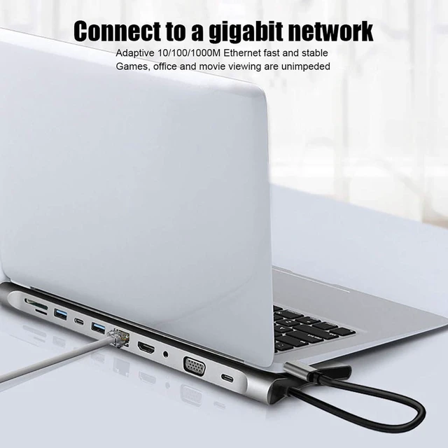 Alt view image 2 of 7 - 11 in 1 Hub Type C Expansion Dock USB3 1 to HDMI Card Reader Multi Functional Adapter with 4K HDMI VGA RJ45 Ethernet PD Charging for Laptop Aluminum Alloy