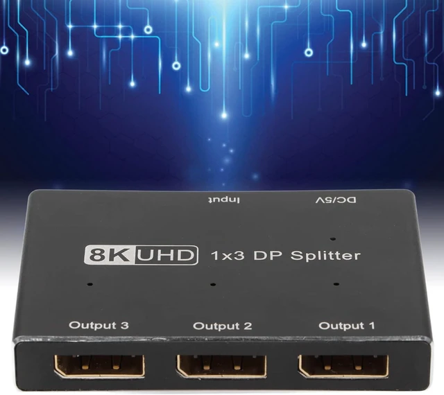 Alt view image 6 of 7 - 1x3 DisplayPort Splitter DP 1.4 MST SST Hub, Triple DisplayPort Splitter for Android iOS Systems, Supports 8K 30Hz 4K 144Hz Ultra HD with Micro USB Power