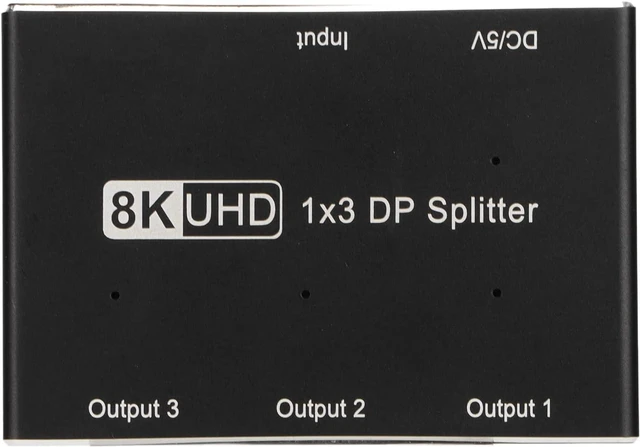 Alt view image 5 of 7 - 1x3 DisplayPort Splitter DP 1.4 MST SST Hub, Triple DisplayPort Splitter for Android iOS Systems, Supports 8K 30Hz 4K 144Hz Ultra HD with Micro USB Power