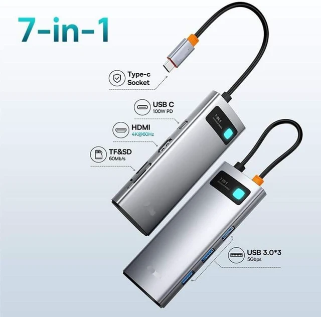 Alt view image 2 of 3 - USB C Hub Compatible with M2 M1 Steam Deck 7 in 1 Gen 2 4K@60Hz HDMI 3 USB 3 0 PD 100W Type C Port SD TF Card Reader