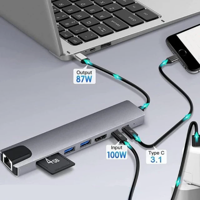 Alt view image 4 of 4 - USB C Hub Type C to 4K HDTV Adapter with RJ45 SD TF Card Reader Fast Charger Compatible with Notebook Laptop Computer