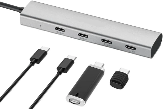 Alt view image 3 of 5 - USB C Hub 10Gbps Aluminum 4-Port USB-C 3.2 Gen 2 Dongle Portable USB C Multiport Adapter Compatible with Thunderbolt Type C Laptop
