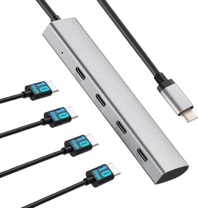 Alt view image 2 of 5 - USB C Hub 10Gbps Aluminum 4-Port USB-C 3.2 Gen 2 Dongle Portable USB C Multiport Adapter Compatible with Thunderbolt Type C Laptop