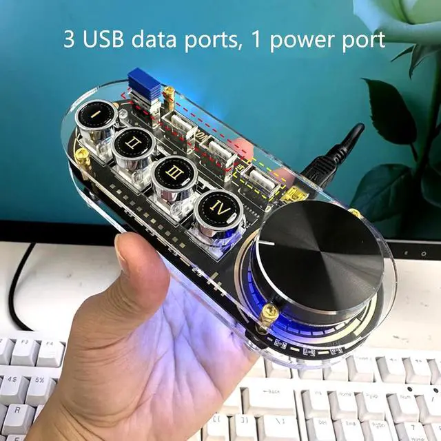 Alt view image 5 of 7 - USB Docking Station, Multi-Function USB Hub with Volume Control Knob 24 Kinds of RGB Cool Lights,3 USB2.0 Ports for Data Transmission and 1 USB2.0 Ports for Power Supply, for Tablets