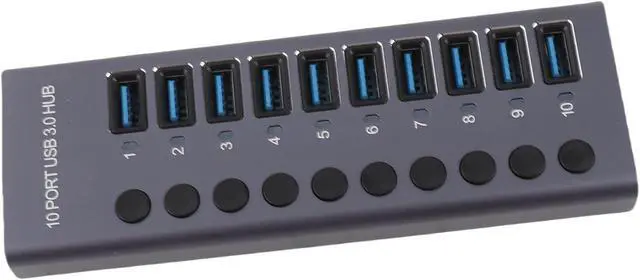 Alt view image 6 of 7 - USB 3.0 Data Hub, 10 Port USB Splitter with Individual Switches and LED Lights, 60W Power Adapter for Laptop PC Gaming Console Smart TV (US Plug)