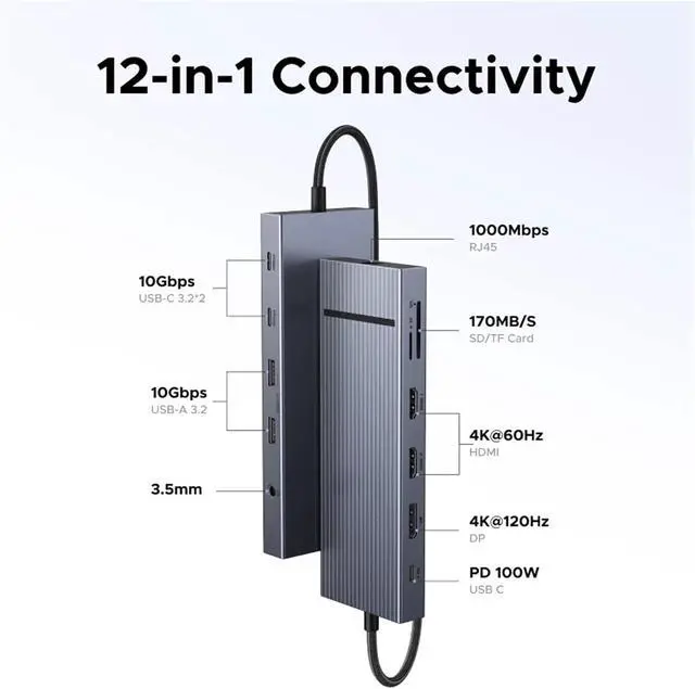Alt view image 4 of 7 - USB hub 4K120Hz DP Type-C to 4K60Hz 2xHDMI SD/TF RJ45 3.5mm USB3.2 Gen2 10Gbps Data Suitable for Most Brands Such as laptops(10-in-1 2HDMI)