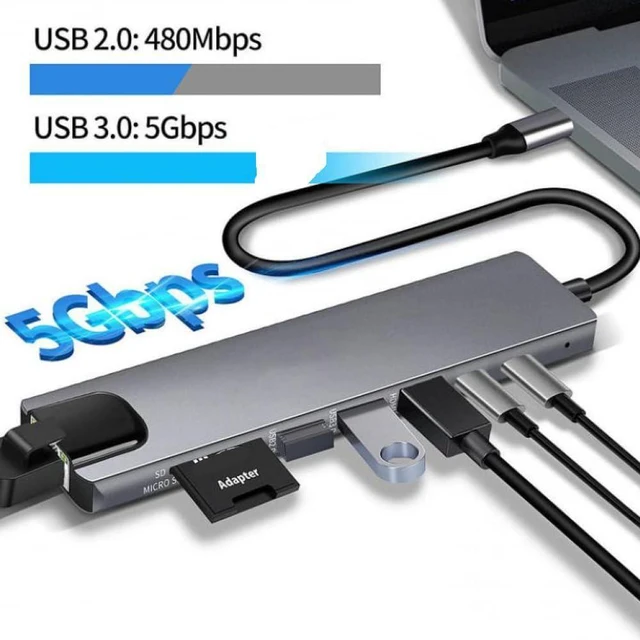 Alt view image 3 of 4 - USB C Hub Type C to 4K HDTV Adapter with RJ45 SD TF Card Reader Fast Charger Compatible with Notebook Laptop Computer