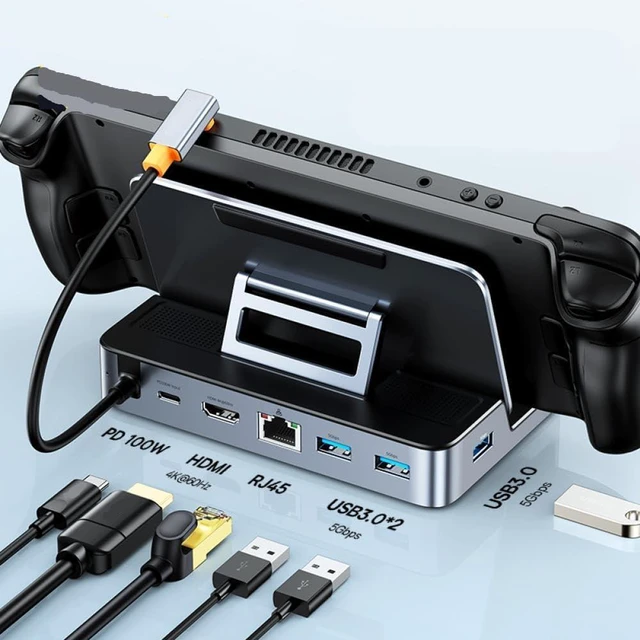 Alt view image 2 of 3 - USB C Docking Station 4K@60Hz HDMI RJ45 PD 100W USB 3.0 6-in-1 Type C Hub Compatible with Steam Deck Switch