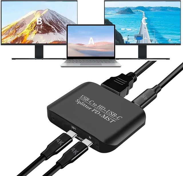 Alt view image 4 of 7 - Type C to HD Type C Splitter Adapter High Performance 4K 60Hz Dual Display Multimedia Converter with PD Charging for Laptop PC Iron Shell