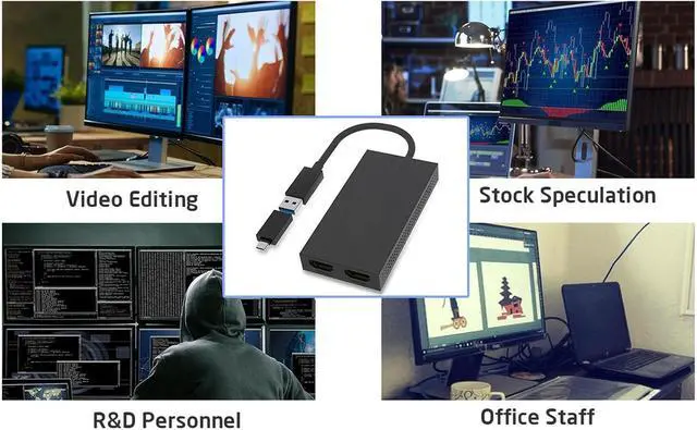 Alt view image 6 of 7 - CUIFATI USB C to Dual HD Adapter, USB 3.0 Splitter Supports 4K 2K Extended Display with Hybrid Cable for 3 4 USB4, for PC Laptop Workstation