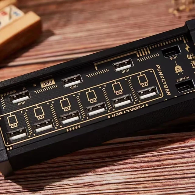 Alt view image 3 of 7 - 6 Ports USB C Splitter, Retro USB Hub, 6-Port USB Docking Station with Independent Control Switch, LED Status Light, 4 Data Ports & 9 USB Outputs for Phones, Tablets and Gadgets