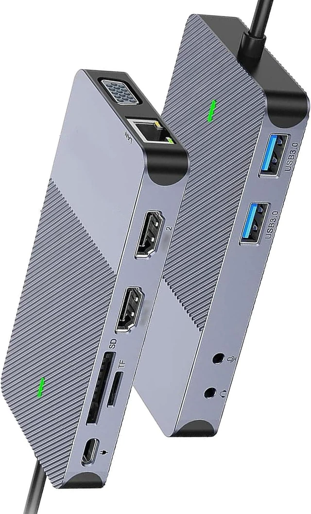 Alt view image 4 of 7 - 11-in-1 USB C Hub Triple Display Dock with VGA LAN Card Slots USB 3.0 3.5mm Headphone Splitter Extenders Multiport Docking Station for Laptop, offering Comprehensive solut