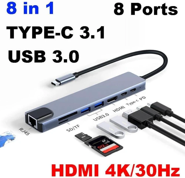 Alt view image 2 of 4 - 8 in 1 Type-C Hub Adapter with HDMI RJ45 USB 2.0 USB 3.0 SD Card Reader TF Card Reader PD 100W Support