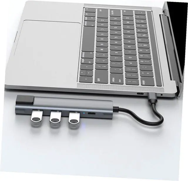 Alt view image 3 of 6 - Mikikit Typec5 in One Docking Station Charging Adapter Adaptador Universal USB Hub USB Type c to Adapter USB Type c to Converter USB c to Docking Station Silver USB Chub Type-c Hub Adapter