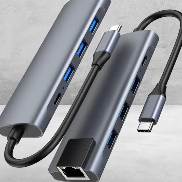 Alt view image 2 of 6 - Mikikit Typec5 in One Docking Station Charging Adapter Adaptador Universal USB Hub USB Type c to Adapter USB Type c to Converter USB c to Docking Station Silver USB Chub Type-c Hub Adapter