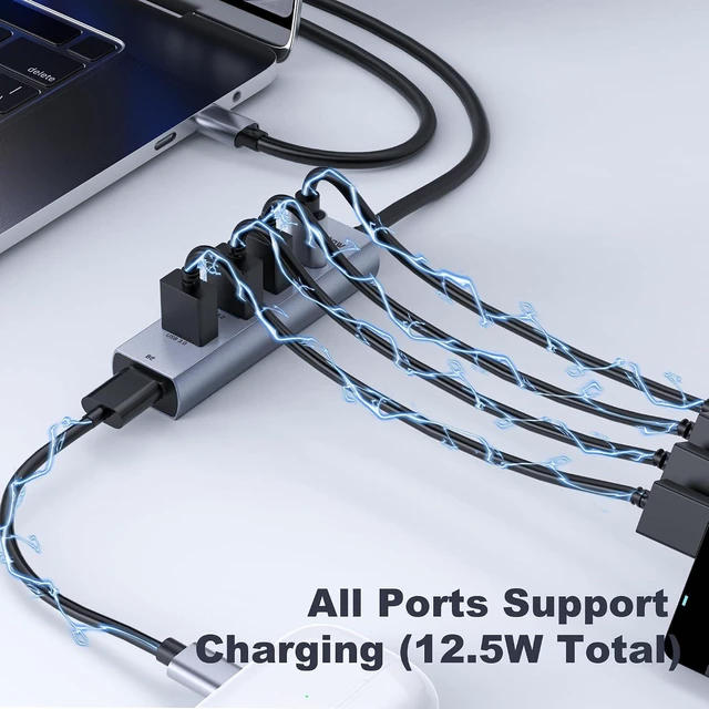 Alt view image 4 of 7 - 5-Port USB C Hub, intpw USB C to USB Adapter with 1 USB-C/3 USB-A 3.0 Data Ports, 5Gbps Aluminum Multiport USB-C Hub Adapter Long Cable for Laptop, MacBook, iPad, PC