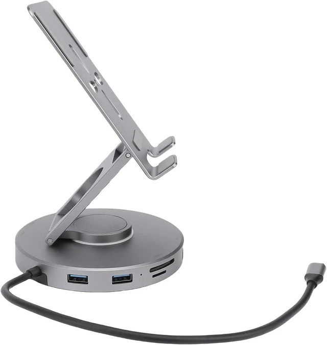 Alt view image 4 of 7 - Generic 11 in 1 Docking Station, 360 Rotating USB C Hub Stand, Aluminum Alloy Tablet Holder with Card Reader, 100W PD Charging, 3.5mm Sound Jack