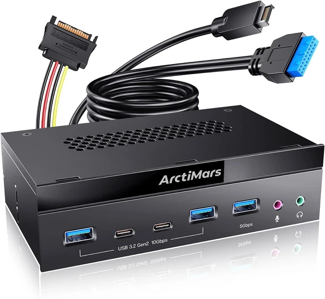 Main image of 5.25" Front Panel USB 3.2 Gen 2 Hub - 2X 10G USB-C, 2X 10G USB-A, 1x USB3.0 Type-A, Audio & Mic Jack Micro SD and SD (2X10Gb USB-C 2X10GbUSB-A 1X5Gb USB-A Audio&MicJack-35702)
