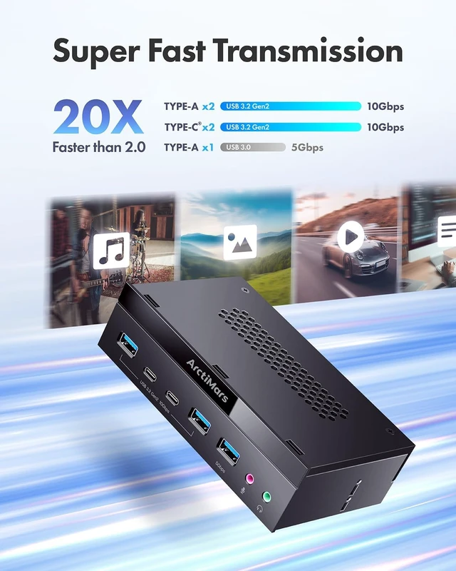 Alt view image 2 of 7 - 5.25" Front Panel USB 3.2 Gen 2 Hub - 2X 10G USB-C, 2X 10G USB-A, 1x USB3.0 Type-A, Audio & Mic Jack Micro SD and SD (2X10Gb USB-C 2X10GbUSB-A 1X5Gb USB-A Audio&MicJack-35702)