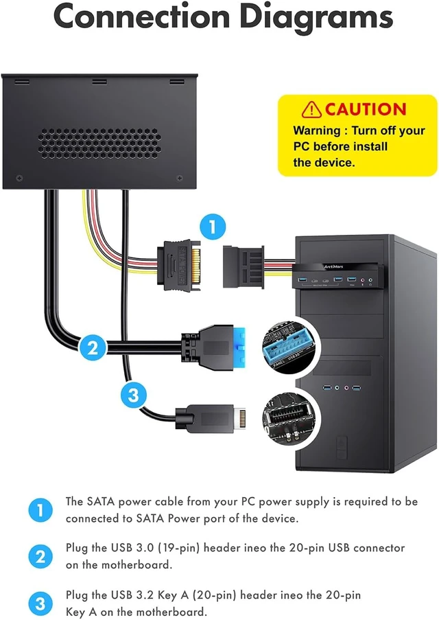 Alt view image 4 of 7 - 5.25" Front Panel USB 3.2 Gen 2 Hub - 2X 10G USB-C, 2X 10G USB-A, 1x USB3.0 Type-A, Audio & Mic Jack Micro SD and SD (2X10Gb USB-C 2X10GbUSB-A 1X5Gb USB-A Audio&MicJack-35702)