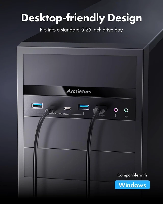Alt view image 3 of 7 - 5.25" Front Panel USB 3.2 Gen 2 Hub - 2X 10G USB-C, 2X 10G USB-A, 1x USB3.0 Type-A, Audio & Mic Jack Micro SD and SD (2X10Gb USB-C 2X10GbUSB-A 1X5Gb USB-A Audio&MicJack-35702)