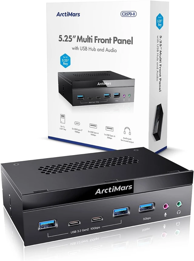 Alt view image 7 of 7 - 5.25" Front Panel USB 3.2 Gen 2 Hub - 2X 10G USB-C, 2X 10G USB-A, 1x USB3.0 Type-A, Audio & Mic Jack Micro SD and SD (2X10Gb USB-C 2X10GbUSB-A 1X5Gb USB-A Audio&MicJack-35702)