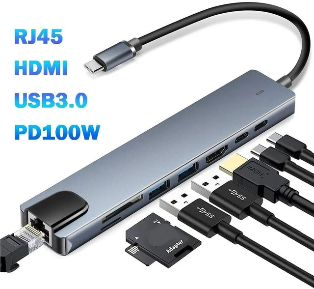 Alt view image 2 of 4 - USB 3.0 Type C Hub Docking Station with HDMI 4K 30Hz VGA RJ45 100Mbps Ethernet Headphone Jack and Power Delivery 100W