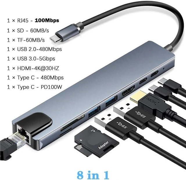 Alt view image 4 of 4 - USB 3.0 Type C Hub Docking Station with HDMI 4K 30Hz VGA RJ45 100Mbps Ethernet Headphone Jack and Power Delivery 100W
