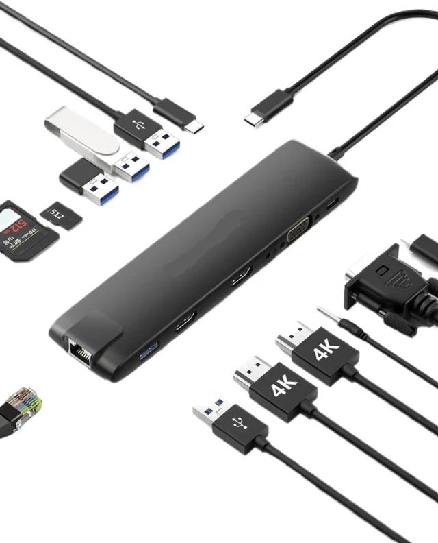 Alt view image 2 of 4 - USB Hub Dock Station USB 3.1 USBC to Dual HDMI 4K 10Gbps Type-C Adapter VGA USBC 3.1 Gigabit Ethernet Compatible with