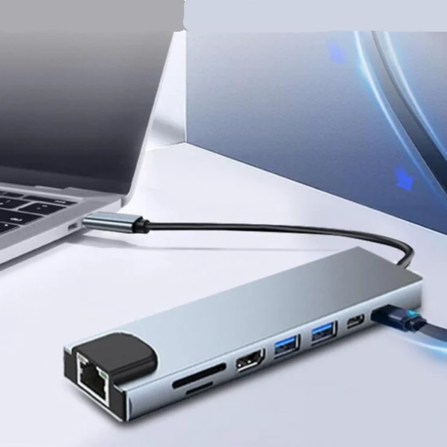 Alt view image 3 of 4 - USB 8-in-1 Type-C 3.1 to 4K HDTV Adapter Hub with SD TF RJ45 Card Reader Supports PD Fast Compatible with Laptop Tablet TV