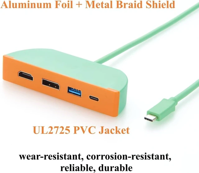 Alt view image 7 of 7 - 4-in-1 Portable USB C Hub, Multiport Adapter with Dual Monitor 4K@60Hz HDMI DisplayPort, 10Gbps USB-C and USB-A Data Ports, for Laptop, macOS, Windows, Linux (0.3M)