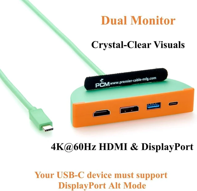Alt view image 4 of 7 - 4-in-1 Portable USB C Hub, Multiport Adapter with Dual Monitor 4K@60Hz HDMI DisplayPort, 10Gbps USB-C and USB-A Data Ports, for Laptop, macOS, Windows, Linux (0.3M)