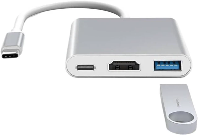 Alt view image 3 of 3 - USB C Hub Compatible with 2023 2016 Pro Air Deck Stable Driver Adapter 3 in 1 100W Power Delivery USB 3 0 4K HDMI