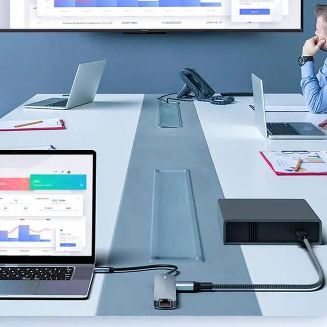 Alt view image 4 of 7 - Functional USB Type C 7 In1 Extension Dock for UHD Screen Quick Power Net Internet and External Storage Access Multiuse USB C Dock