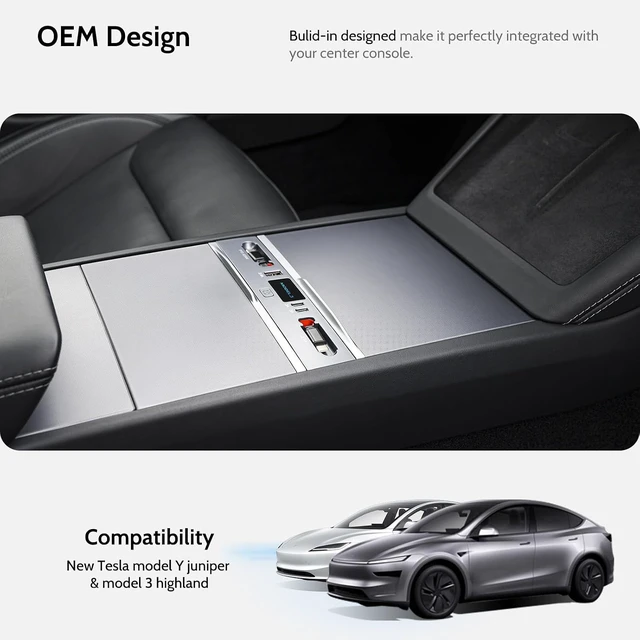 Alt view image 4 of 7 - Max 127W USB Hub for Tesla New Model 3 (Highland) 2025/2024, Super Fast Charger Up 65W for Laptop, iPhone 16/15 and More, 2-Retractable Cable & 3-Port Docking Station