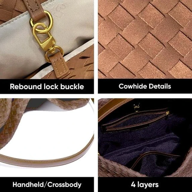 Alt view image 5 of 5 - GASTROPOD Women'S Braided Leather Tote Bag Stylish Suede Shoulder Bag with Woven Details Woven Shoulder Bag