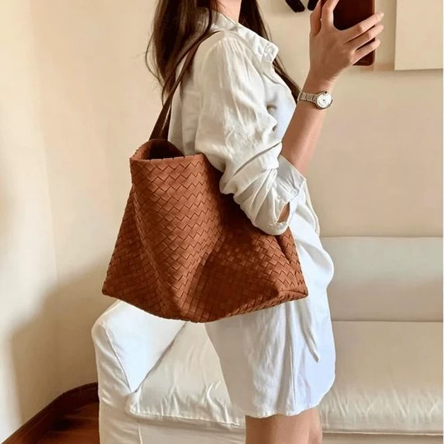 Alt view image 2 of 5 - GASTROPOD Women'S Braided Leather Tote Bag Stylish Suede Shoulder Bag with Woven Details Woven Shoulder Bag