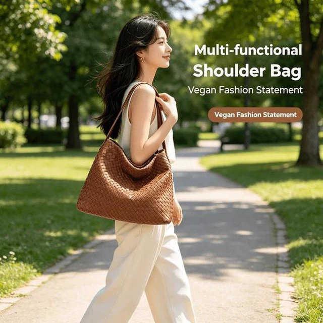 Alt view image 3 of 5 - GASTROPOD Women'S Braided Leather Tote Bag Stylish Suede Shoulder Bag with Woven Details Woven Shoulder Bag