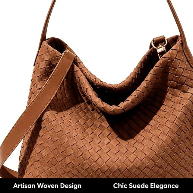 Alt view image 4 of 5 - GASTROPOD Women'S Braided Leather Tote Bag Stylish Suede Shoulder Bag with Woven Details Woven Shoulder Bag