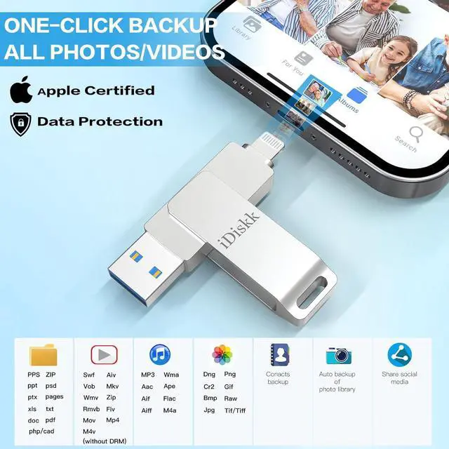 Alt view image 2 of 7 - iDiskk 1TB iPhone Photo Storage Stick MFi Certified Flash Drive Photo Stick for iPhone (14/13/12/12 pro/12 pro max/11/11 Pro/XR/X) Flashdrive for iPhone iPad MacBook/Laptops/PC for Photos Videos 1TB