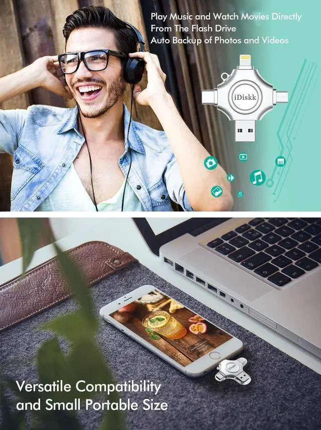 Alt view image 6 of 6 - MFi Certified iDiskk 512GB Flash Drive for iPhone 17 16 iPad USB 3.0 Lightning Drive 4 in 1 Multi Functional External Storage for iOS and Android Samsung Phones Type c Devices and MacBook Photo Drive