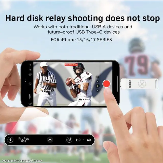 Alt view image 2 of 7 - iDiskk 128GB 500MB/s Flash Drive Photo Stick for USB C iPad/iPhone/MacBook,Laptops,Android Phones,ONE-Click Backup Photos &Videos
