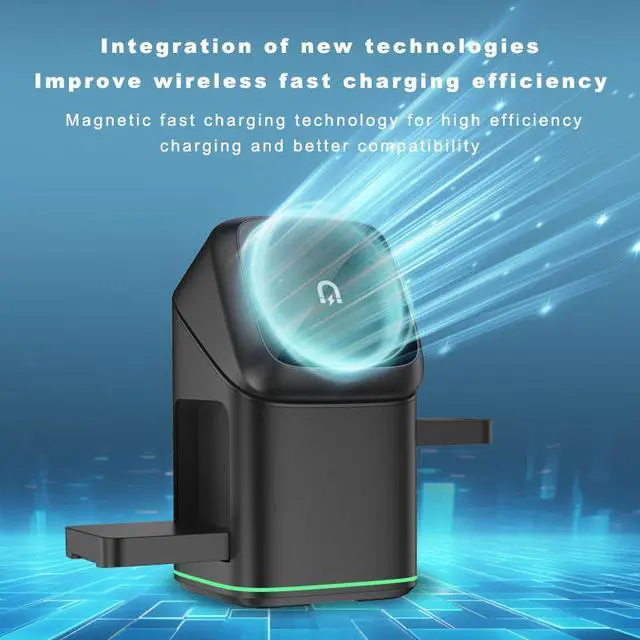 Alt view image 3 of 6 - 3-in-1 Charger - Fast Wireless Charging for iPhone 17-12, & Apple Watch. Features 15W Wireless Charging for Faster, More Efficient Power Delivery. Auto-Rotating Stand Supports Both Landscape and Port