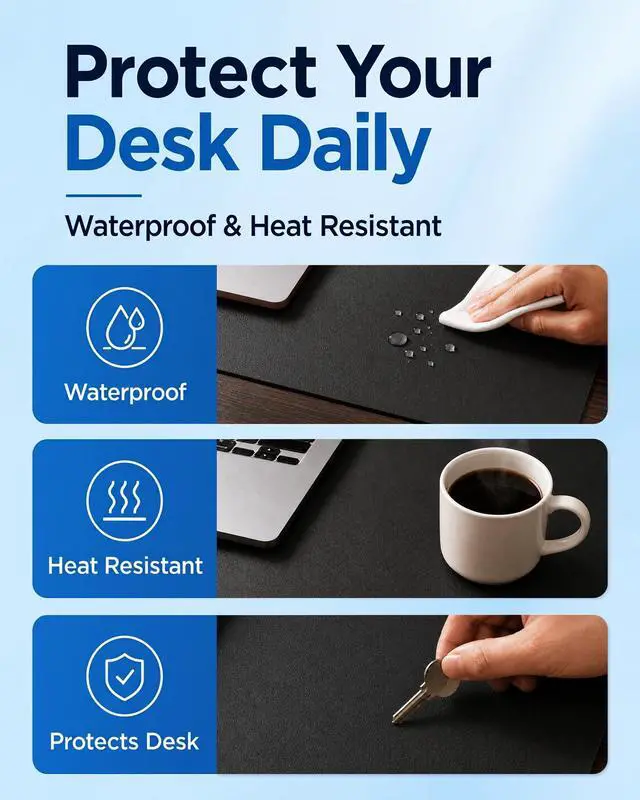 Alt view image 5 of 7 - Dual-Sided Desk Pad - 25.6x13.7 inches Leather Desk Mat, Natural Cork Desk Pad Protector, Large Mouse Pad for Desk, Waterproof Desk Blotter Pad, Desk Writing Pad for Office Work/Home, Black